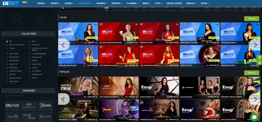Live Casino games at 1xBet Malaysia