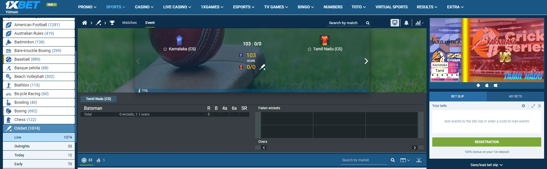 One x bet Live Cricket Betting
