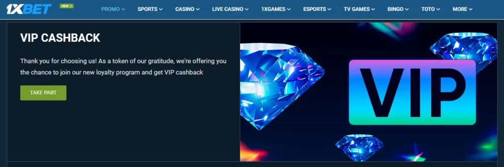Pulangan tunai VIP daripada 1xBet Malaysia
